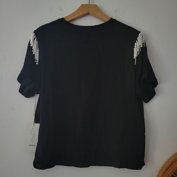 Joie Black Tee Pearl Detail New With Tags Large - Picture 6 of 7